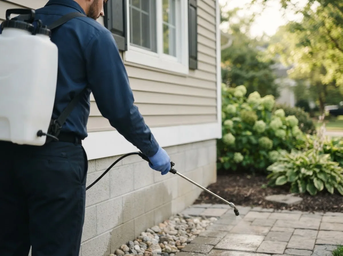 Pest control technician inspecting a home in Cedar, MN
